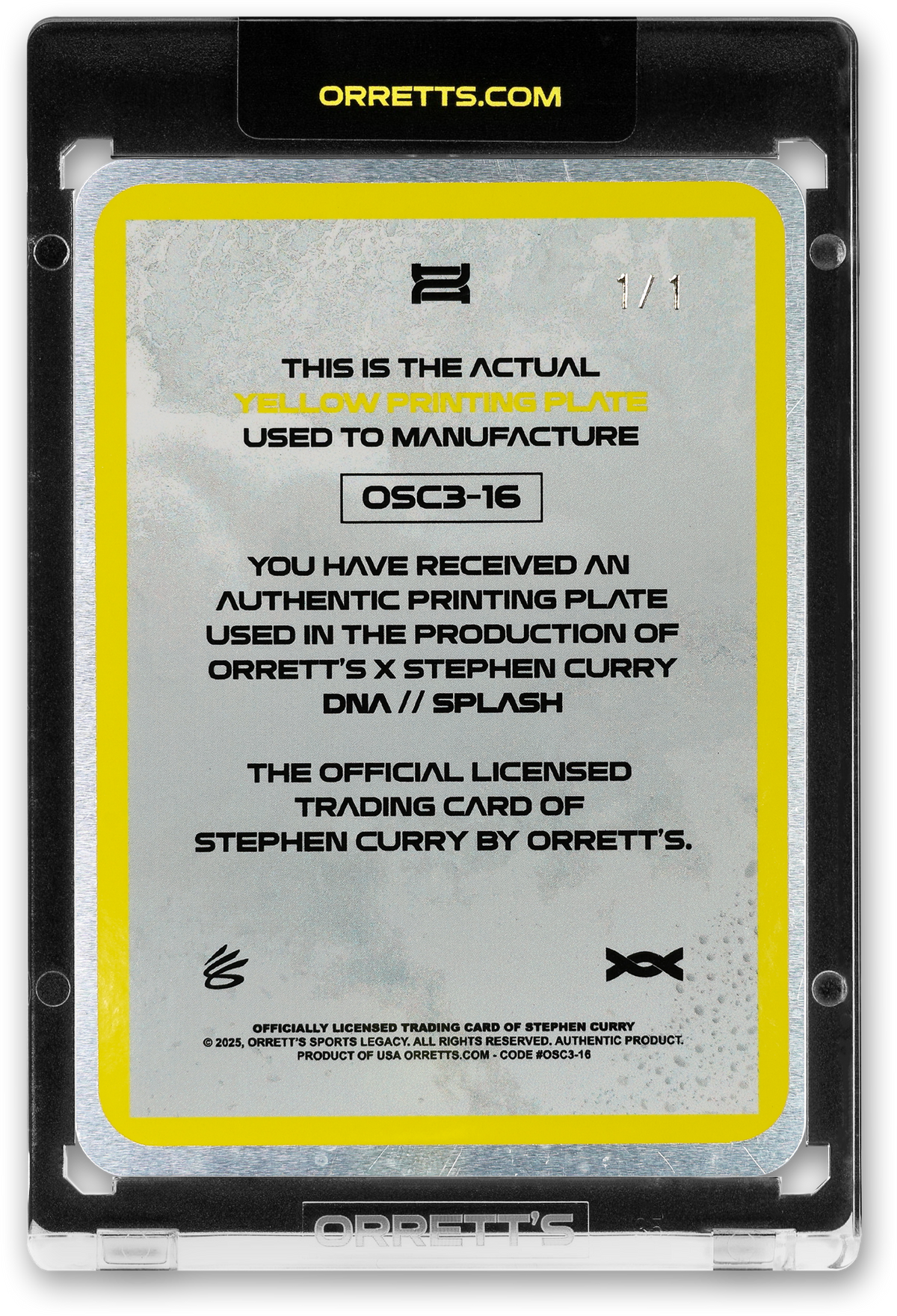 STEPHEN CURRY - ICDAT - SPLASH - DNA - YELLOW PRINTING PLATE - LE/1 - ORRETT’S