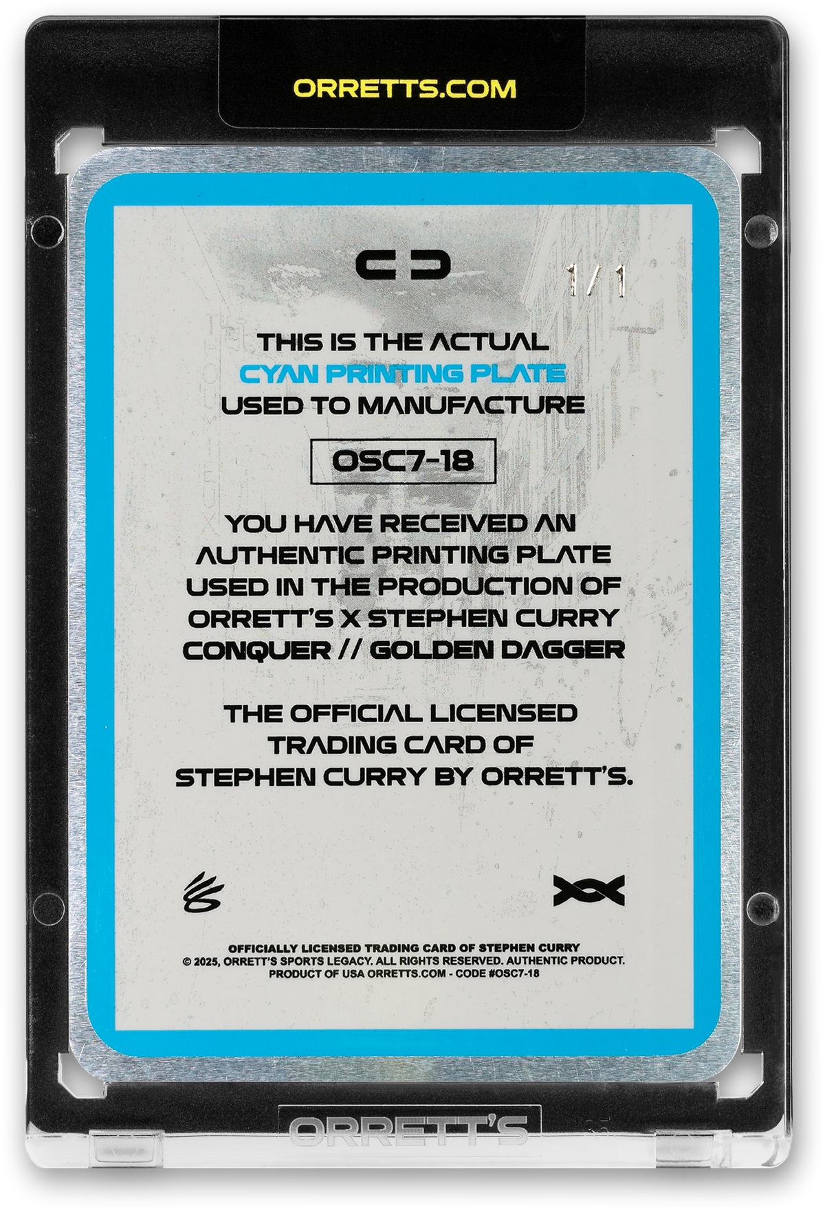 STEPHEN CURRY - ICDAT - GOLDEN DAGGER - CONQUER - CYAN PRINTING PLATE - LE/1 - ORRETT’S