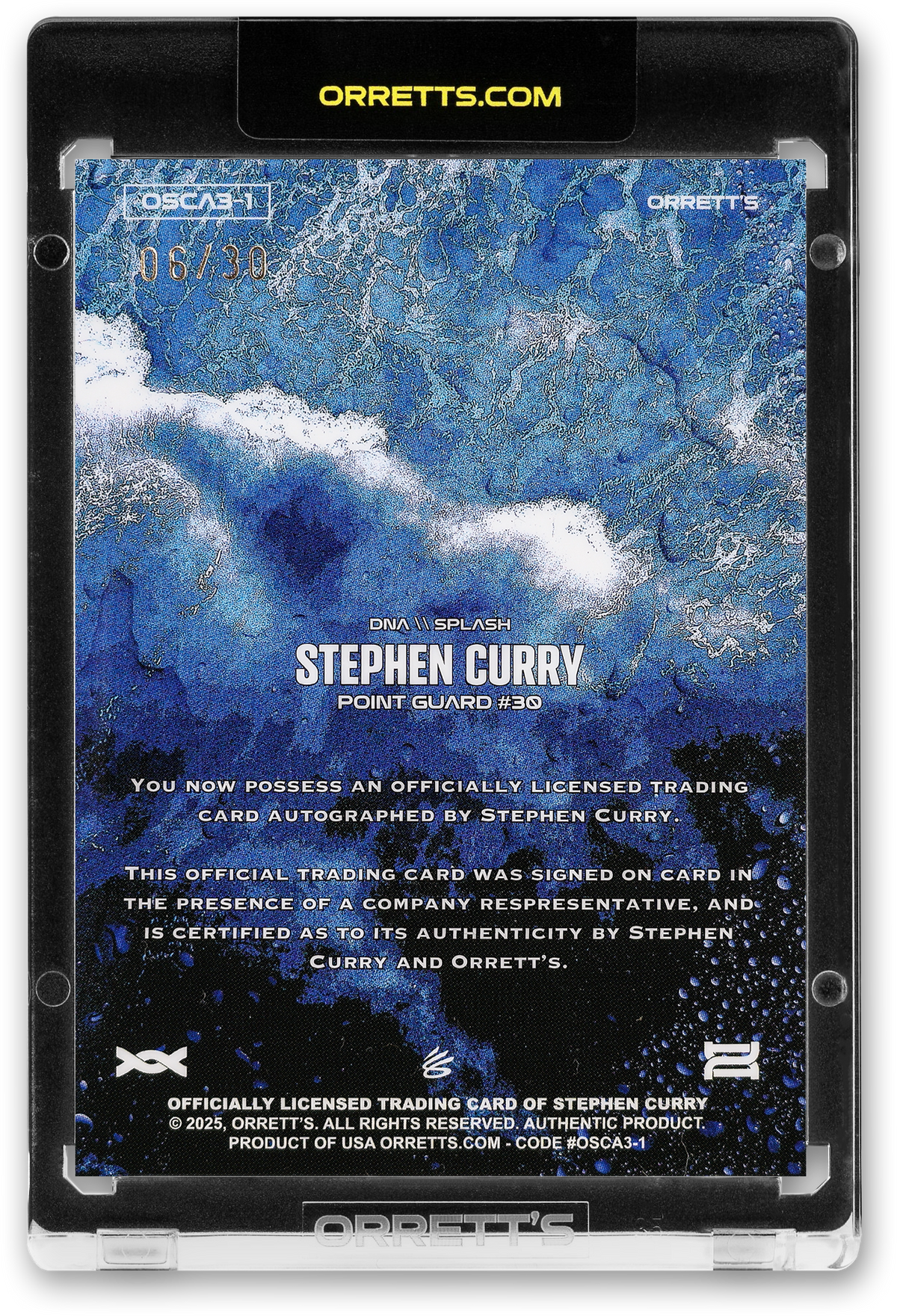 STEPHEN CURRY - ICDAT - SPLASH - DNA - CHROME - AUTOGRAPH - LE/30 - ORRETT’S