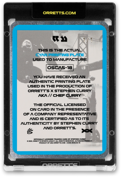 STEPHEN CURRY - ICDAT - CHEF CURRY - AKA - CYAN PRINTING PLATE - AUTOGRAPH - LE/1 - ORRETT’S