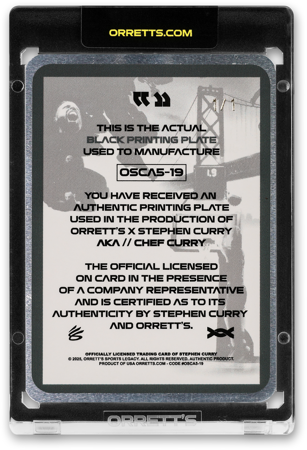 STEPHEN CURRY - ICDAT - CHEF CURRY - AKA - BLACK PRINTING PLATE - AUTOGRAPH - LE/1 - ORRETT’S